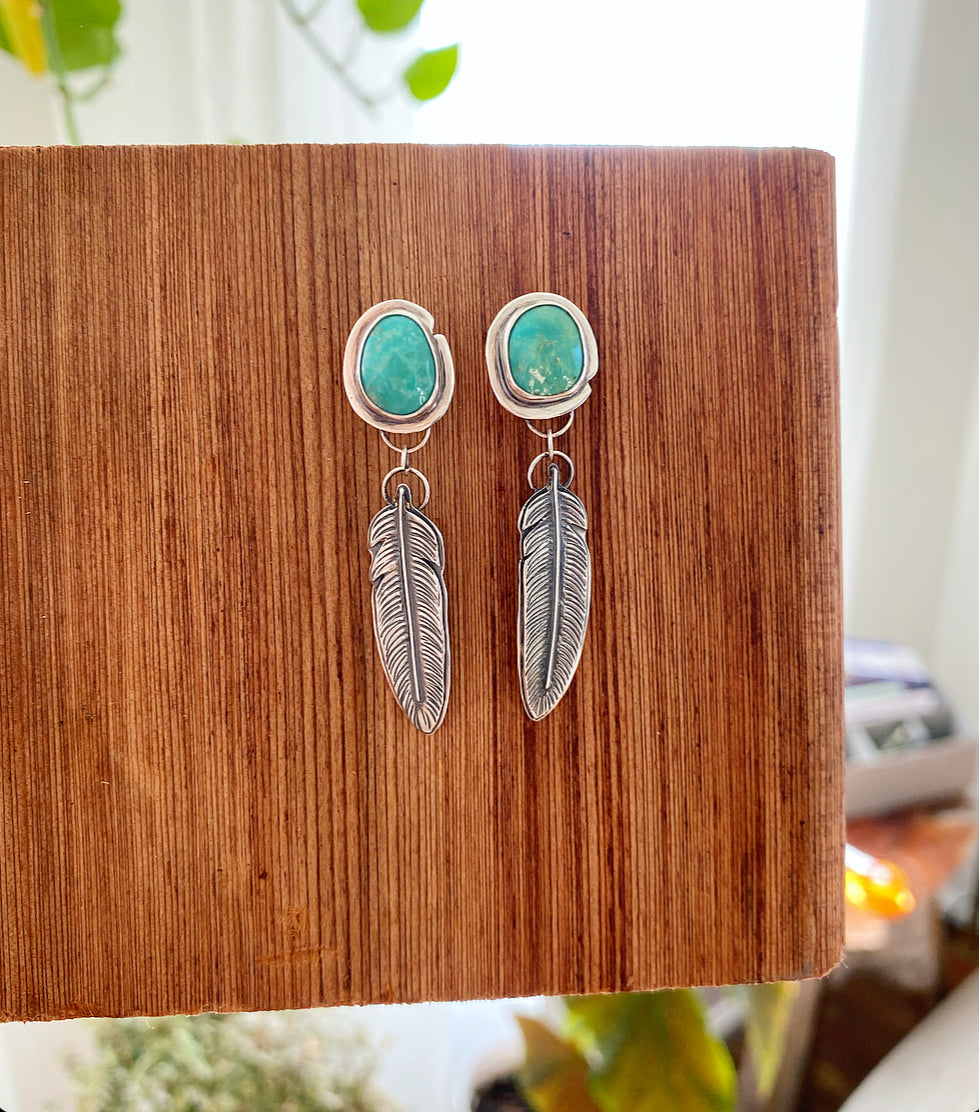 Turquoise Feather Studs