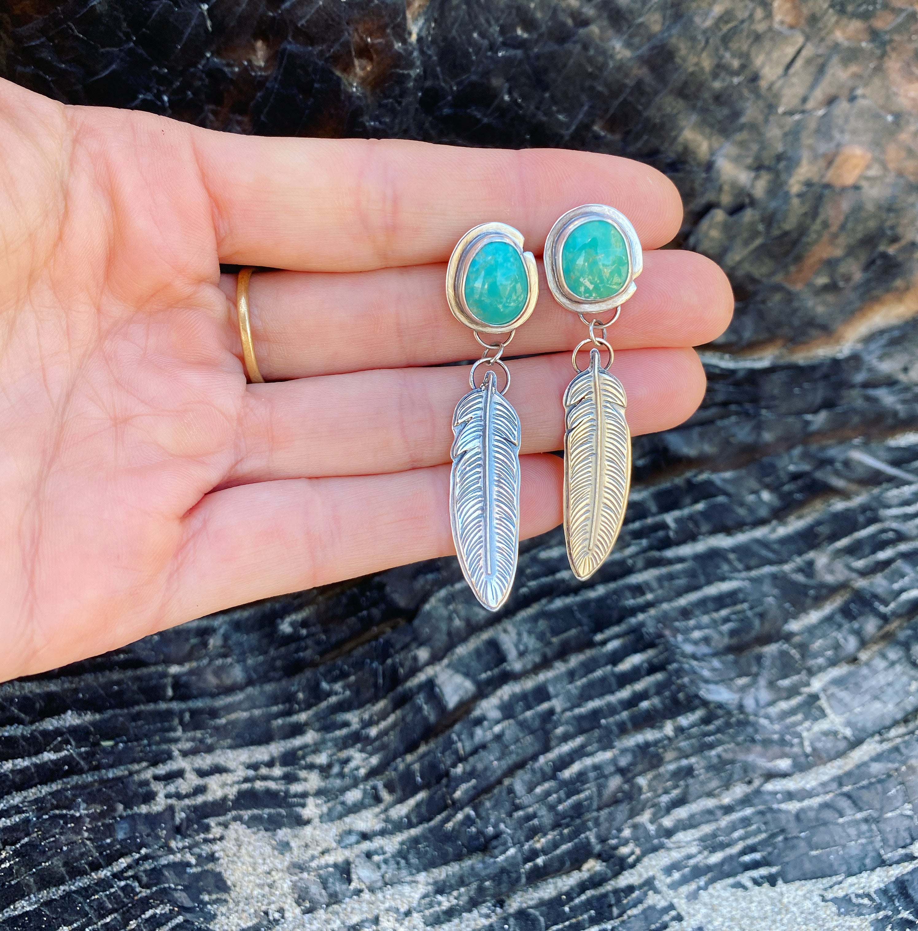 Turquoise Feather Studs