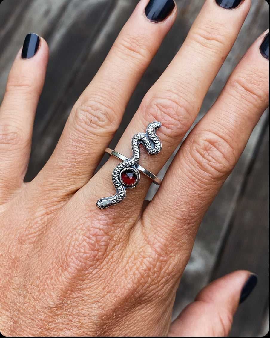 Red Garnet Snake Ring