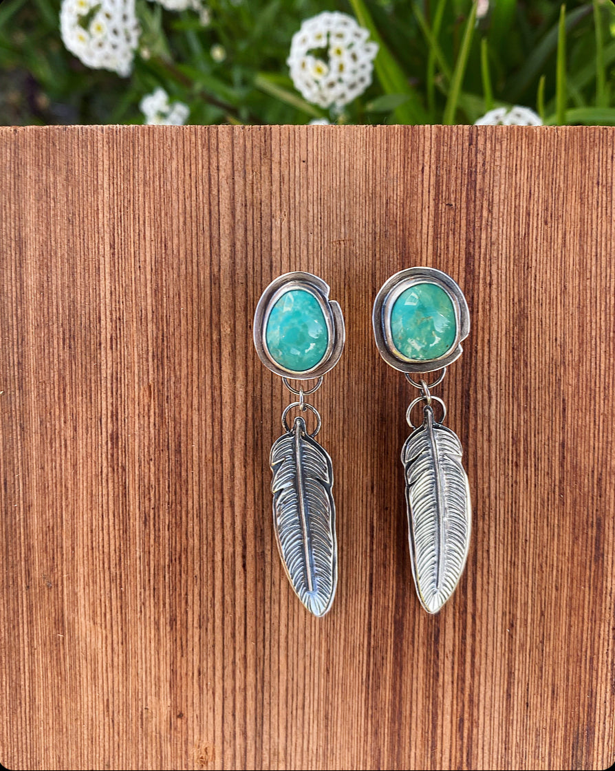 Turquoise Feather Studs