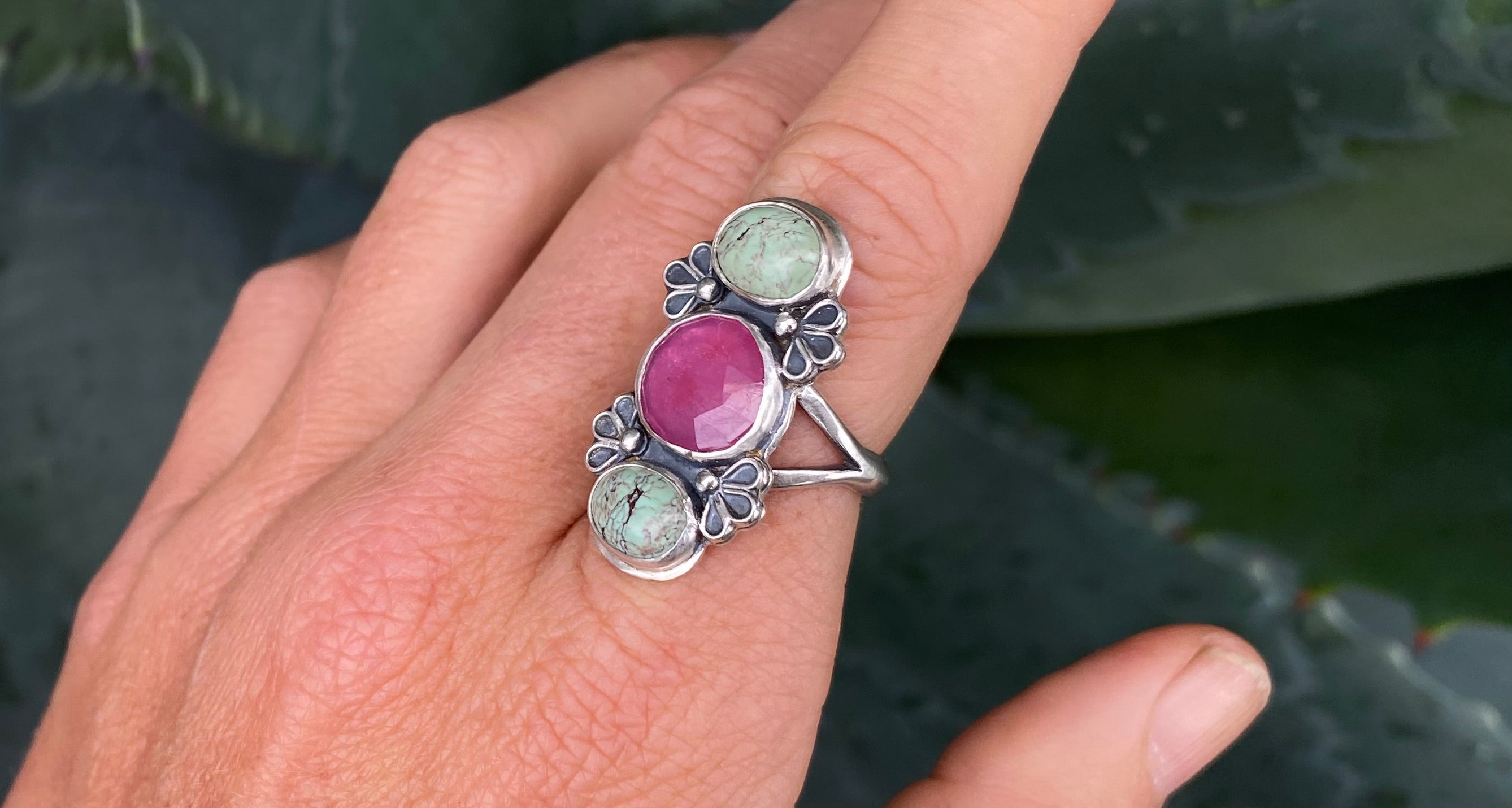 Turquoise & Ruby Ring