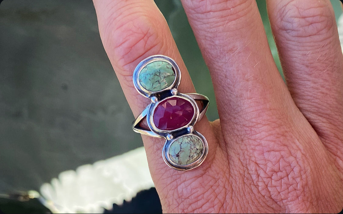 Turquoise & Ruby Ring