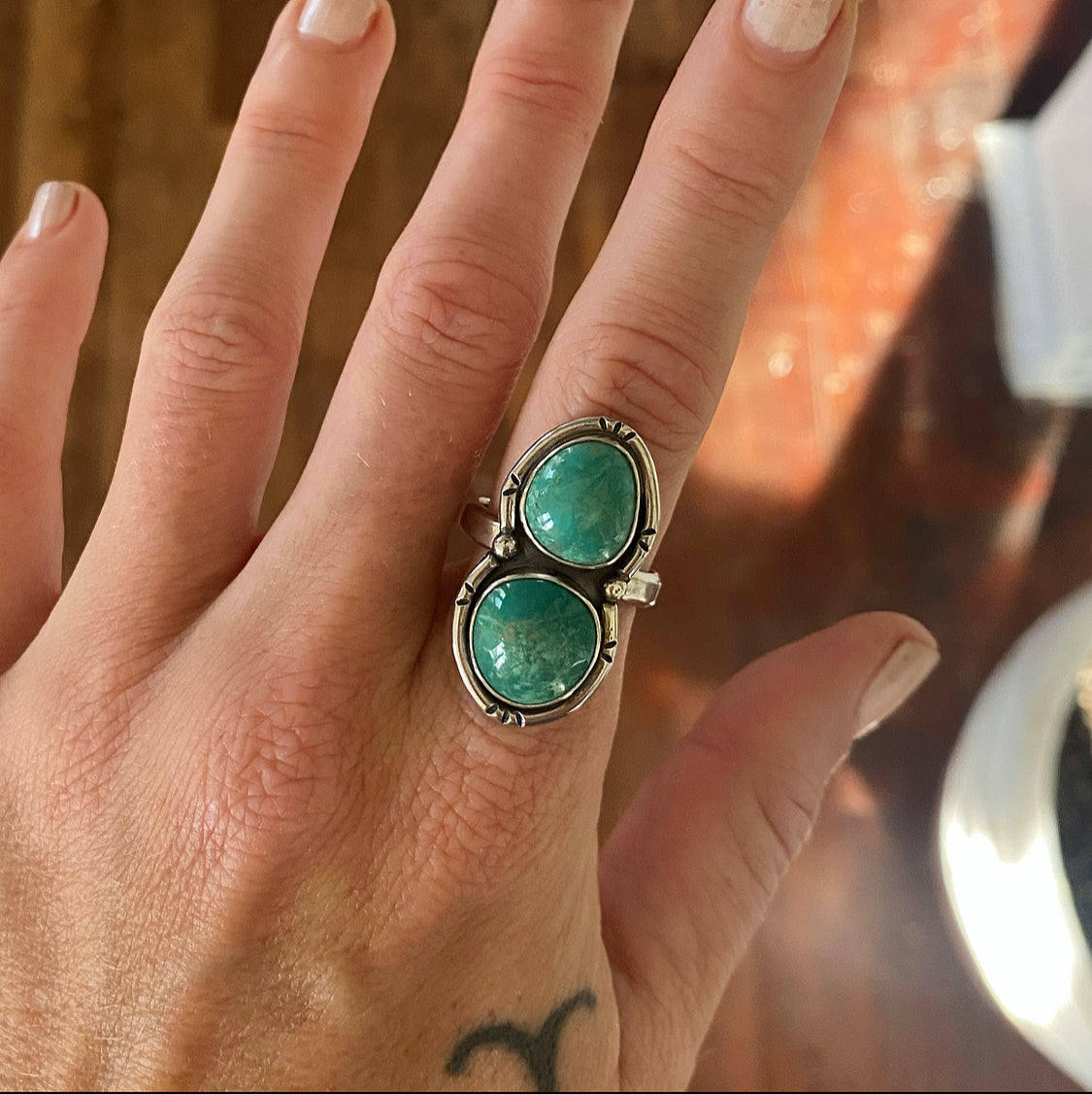 Double Stone Turquoise Ring