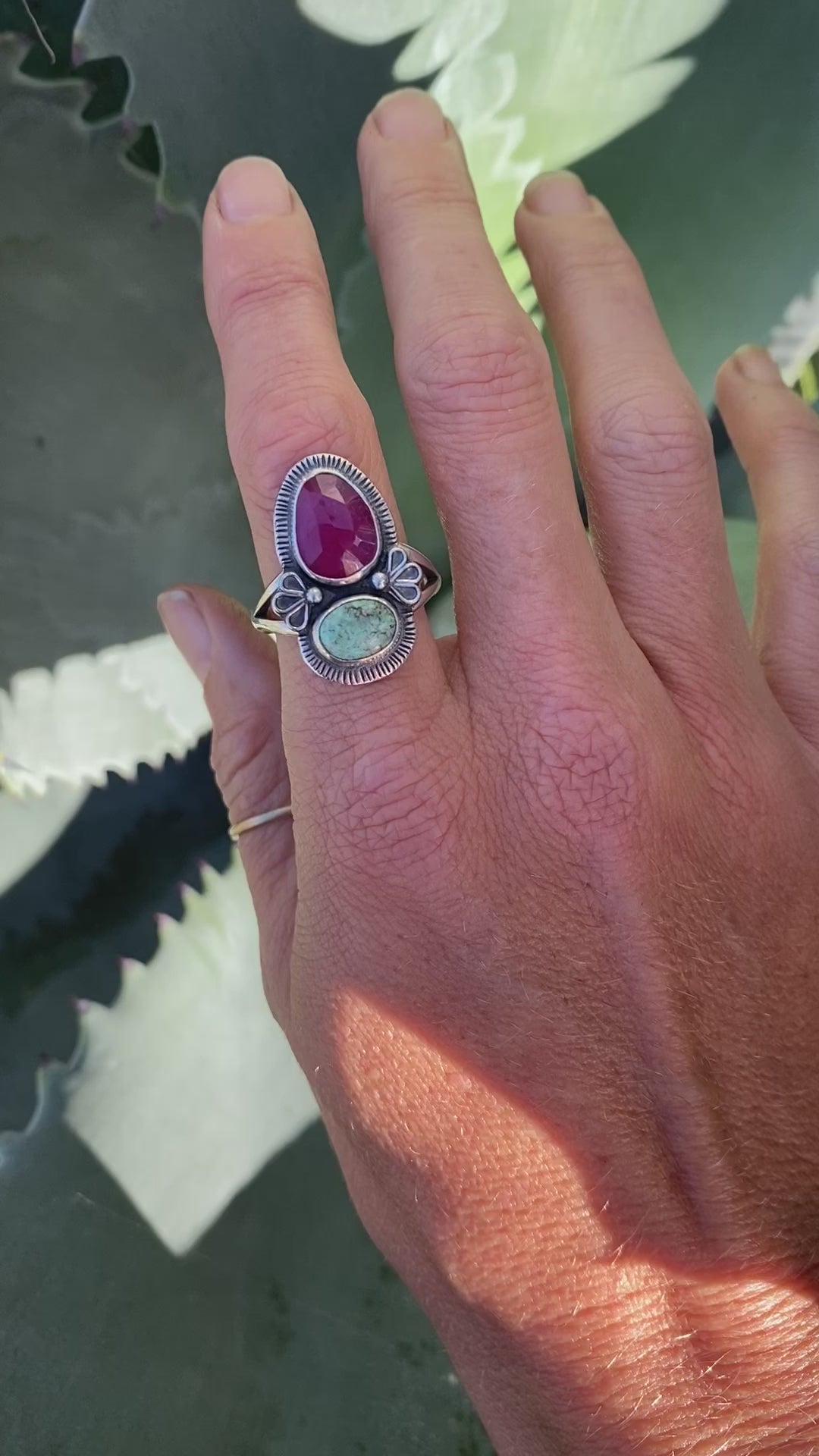 Ruby & Turquoise Flower Ring